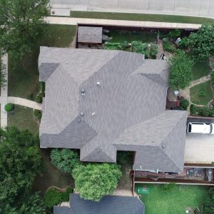 overhead view of a roof drone roof inspection