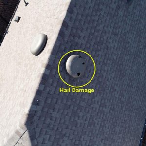 hail damage marked on a drone roof inspection