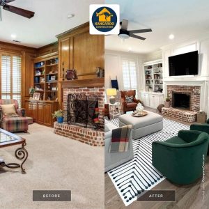 before and after of a living room after house painting