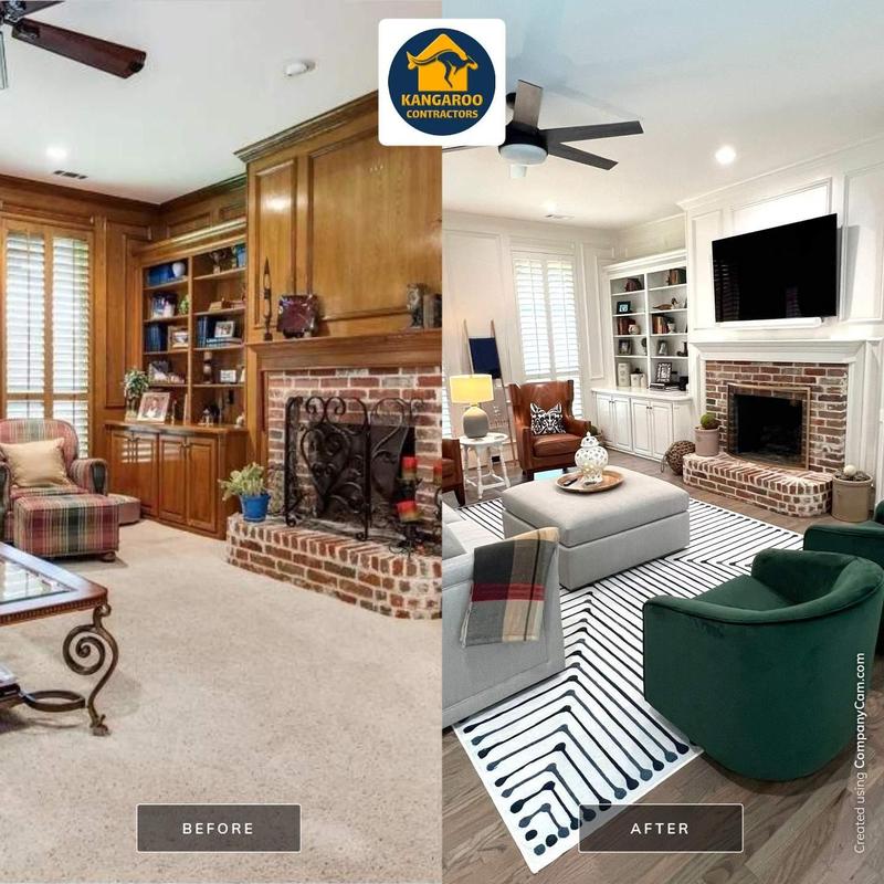 before and after of a living room after painting